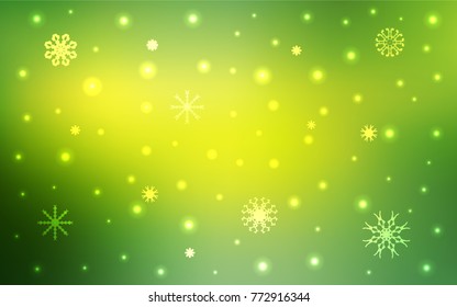 Light Green, Yellow vector background with xmas snowflakes. Shining colored illustration with snow in christmas style. The pattern can be used for new year leaflets.