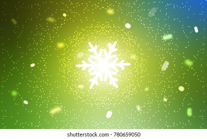 Light Green, Yellow vector background with xmas snowflakes. Shining colored illustration with snow in christmas style. The pattern can be used for year new  websites.