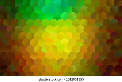 Light Green, Yellow vector banner with circles, spheres. Abstract spots. Background of Art bubbles in halftone style with colored gradient.