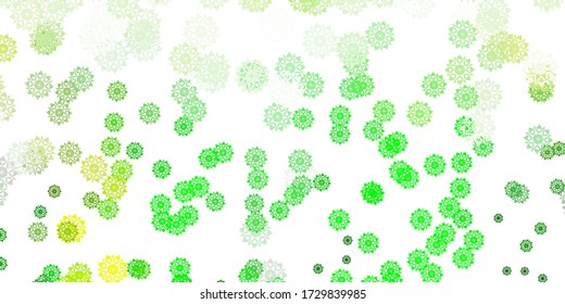 Light green, yellow vector beautiful snowflakes backdrop with flowers. Colorful snow elements in decorative christmas style. New year leaflet pattern.