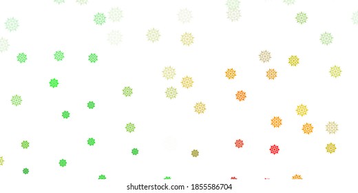 Verde claro, vector amarillo hermoso copos de nieve fondo con flores. Simple ilustración abstracta con hielo, nieve, copos de nieve. Patrón de folletos de año nuevo.