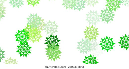 Light green, yellow vector beautiful snowflakes backdrop with flowers. Simple abstract illustration with ice, snow, snowflakes. New year background.
