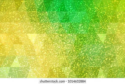 Light Green, Yellow vector christmas polygon background. Low poly Illustration consisting of triangles with snowflakes. Texture background of New Year celebration.