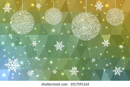 Light Green Yellow vector christmas postcard low polygon background. Illustration consisting of triangles. Abstract triangular polygonal origami or crystal design of New Year celebration.