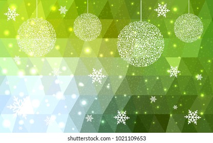 Light Green Yellow vector christmas polygon background. Low poly Illustration consisting of triangles with snowflakes. Texture, seamless background of New Year celebration.