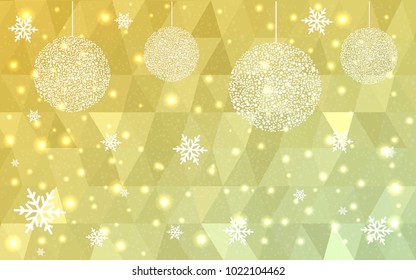Light Green Yellow vector christmas polygon background. Low poly Illustration consisting of triangles with snowflakes. Texture, seamless background of New Year celebration.