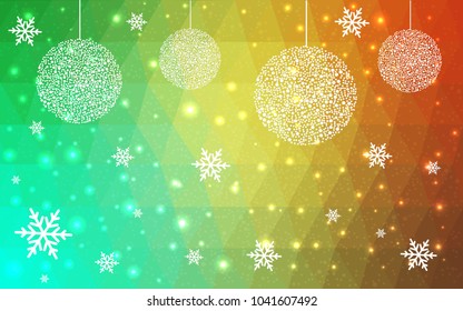 Light Green Yellow vector christmas postcard low polygon background. Illustration consisting of triangles. Abstract triangular polygonal origami or crystal design of New Year celebration.