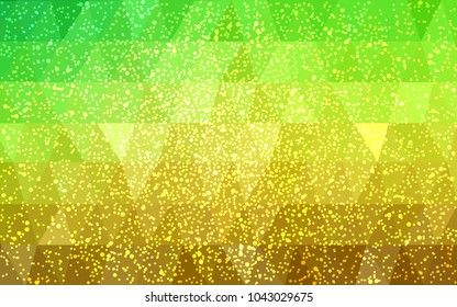 Light Green, Yellow vector christmas polygon background. Low poly Illustration consisting of triangles with snowflakes. Texture background of New Year celebration.