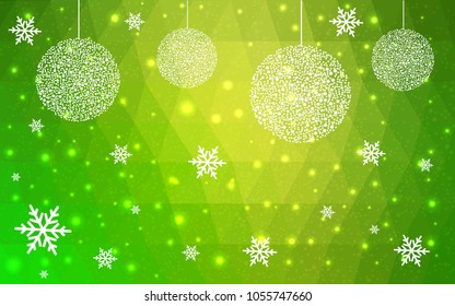 Light Green Yellow vector christmas postcard low polygon background. Illustration consisting of triangles. Abstract triangular polygonal origami or crystal design of New Year celebration.