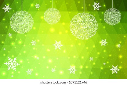 Light Green Yellow vector christmas polygon background. Low poly Illustration consisting of triangles with snowflakes. Texture, seamless background of New Year celebration.