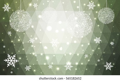 Light Green Yellow vector christmas postcard low polygon background. Illustration consisting of triangles. Abstract triangular polygonal origami or crystal design of New Year celebration.
