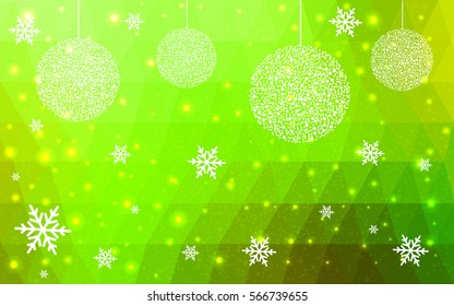 Light Green Yellow vector christmas postcard low polygon background. Illustration consisting of triangles. Abstract triangular polygonal origami or crystal design of New Year celebration.