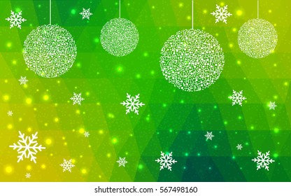 Light green, yellow vector christmas postcard low polygon background. Illustration consisting of triangles. Abstract triangular polygonal origami or crystal design of New Year celebration.