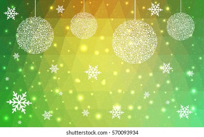 Light Green Yellow vector christmas polygon background. Low poly Illustration consisting of triangles with snowflakes. Texture, seamless background of New Year celebration.