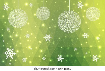 Light Green Yellow vector christmas postcard low polygon background. Illustration consisting of triangles. Abstract triangular polygonal origami or crystal design of New Year celebration.