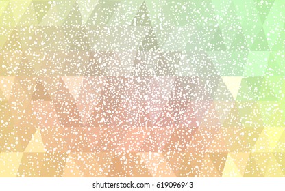 Light Green, Yellow vector christmas polygon background. Low poly Illustration consisting of triangles with snowflakes. Texture background of New Year celebration.