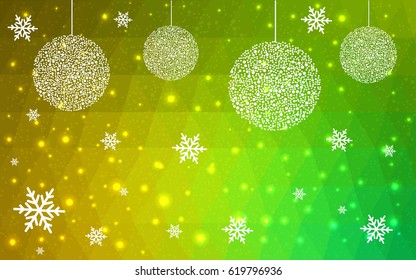 Light Green, yellow vector christmas postcard low polygon background. Illustration consisting of triangles. Abstract triangular polygonal origami or crystal design of New Year celebration.