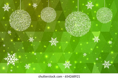 Light Green Yellow vector christmas postcard low polygon background. Illustration consisting of triangles. Abstract triangular polygonal origami or crystal design of New Year celebration.