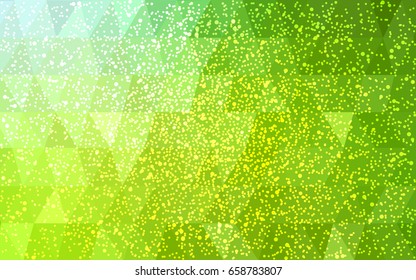 Light Green, Yellow vector christmas polygon background. Low poly Illustration consisting of triangles with snowflakes. Texture background of New Year celebration.