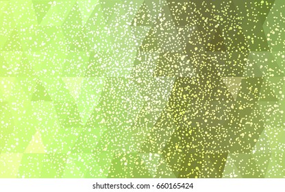 Light Green, Yellow vector christmas polygon background. Low poly Illustration consisting of triangles with snowflakes. Texture background of New Year celebration.