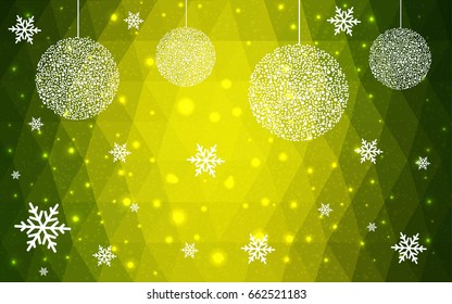 Light Green Yellow vector christmas postcard low polygon background. Illustration consisting of triangles. Abstract triangular polygonal origami or crystal design of New Year celebration.
