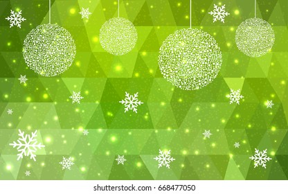 Light Green Yellow vector christmas polygon background. Low poly Illustration consisting of triangles with snowflakes. Texture, seamless background of New Year celebration.