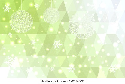 Light Green Yellow vector christmas polygon background. Low poly Illustration consisting of triangles with snowflakes. Texture, seamless background of New Year celebration.