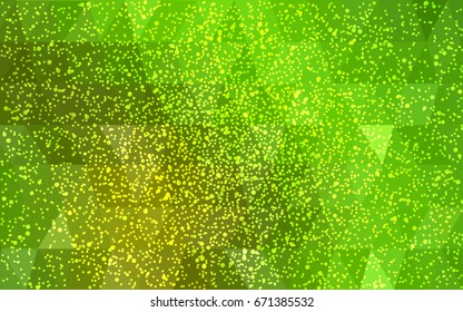 Light Green, Yellow vector christmas polygon background. Low poly Illustration consisting of triangles with snowflakes. Texture background of New Year celebration.