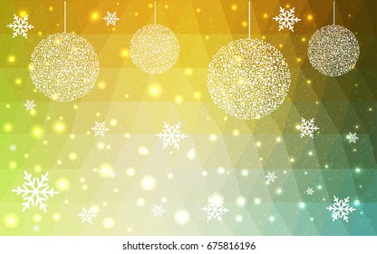 Light Green Yellow vector christmas postcard low polygon background. Illustration consisting of triangles. Abstract triangular polygonal origami or crystal design of New Year celebration.