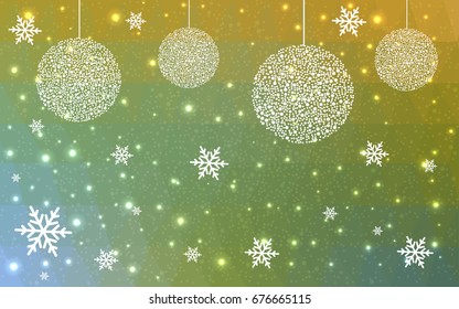Light Green Yellow vector christmas postcard low polygon background. Illustration consisting of triangles. Abstract triangular polygonal origami or crystal design of New Year celebration.