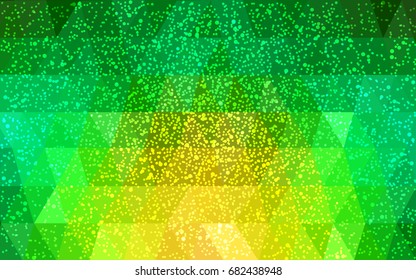 Light Green, Yellow vector christmas polygon background. Low poly Illustration consisting of triangles with snowflakes. Texture background of New Year celebration.