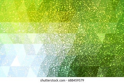 Light Green, Yellow vector christmas polygon background. Low poly Illustration consisting of triangles with snowflakes. Texture background of New Year celebration.