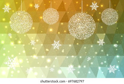 Light Green Yellow vector christmas postcard low polygon background. Illustration consisting of triangles. Abstract triangular polygonal origami or crystal design of New Year celebration.