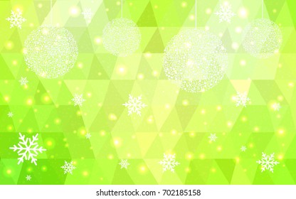 Light Green Yellow vector christmas polygon background. Low poly Illustration consisting of triangles with snowflakes. Texture, seamless background of New Year celebration.