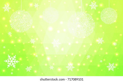 Light Green Yellow vector christmas postcard low polygon background. Illustration consisting of triangles. Abstract triangular polygonal origami or crystal design of New Year celebration.