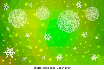 Light Green Yellow vector christmas postcard low polygon background. Illustration consisting of triangles. Abstract triangular polygonal origami or crystal design of New Year celebration.