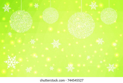 Light Green Yellow vector christmas postcard low polygon background. Illustration consisting of triangles. Abstract triangular polygonal origami or crystal design of New Year celebration.