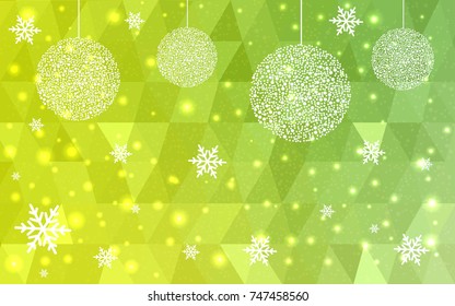 Light Green Yellow vector christmas postcard low polygon background. Illustration consisting of triangles. Abstract triangular polygonal origami or crystal design of New Year celebration.