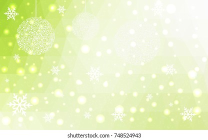 Light Green Yellow vector christmas polygon background. Low poly Illustration consisting of triangles with snowflakes. Texture, seamless background of New Year celebration.