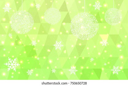 Light Green Yellow vector christmas postcard low polygon background. Illustration consisting of triangles. Abstract triangular polygonal origami or crystal design of New Year celebration.