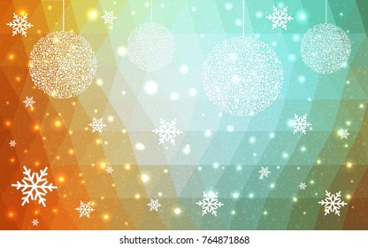 Light Green Yellow vector christmas postcard low polygon background. Illustration consisting of triangles. Abstract triangular polygonal origami or crystal design of New Year celebration.