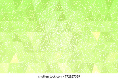 Light Green, Yellow vector christmas polygon background. Low poly Illustration consisting of triangles with snowflakes. Texture background of New Year celebration.