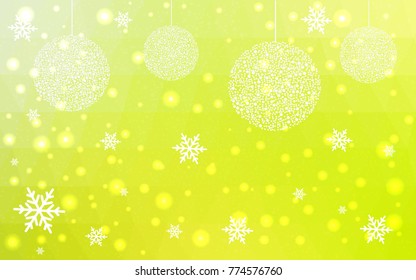 Light Green Yellow vector christmas polygon background. Low poly Illustration consisting of triangles with snowflakes. Texture, seamless background of New Year celebration.