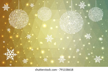 Light Green Yellow vector christmas postcard low polygon background. Illustration consisting of triangles. Abstract triangular polygonal origami or crystal design of New Year celebration.