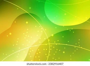 Verde claro, Círculos vectores amarillos, líneas con gradiente colorido sobre fondo abstracto. Ilustración abstracta con burbujas de colores al estilo natural. Base de los folletos