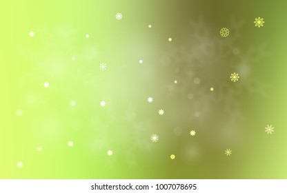 Light Green, Yellow vector cover with beautiful snowflakes. Modern geometrical abstract illustration with crystals of ice. The pattern can be used for new year leaflets.