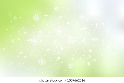 Light Green, Yellow vector cover with beautiful snowflakes. Decorative shining illustration with snow on abstract template. The pattern can be used for new year ad, booklets.