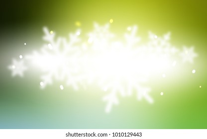 Light Green, Yellow vector cover with beautiful snowflakes. Snow on blurred abstract background with gradient. The pattern can be used for year new  websites.