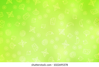 Light Green, Yellow vector cover with cuisine gourmet. Fast Food on blurred abstract background with colorful gradient. Doodle design for your business advert of cafes.