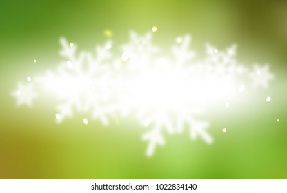 Light Green, Yellow vector cover with beautiful snowflakes. Snow on blurred abstract background with gradient. The template can be used as a new year background.